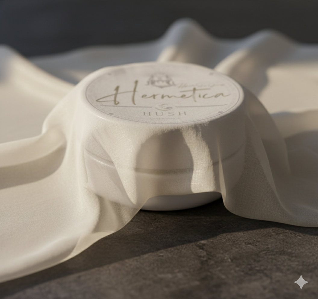 Hush sleep gummies melatonin GABA L-theanine herbal relaxation product display by Hermetica Superfoods