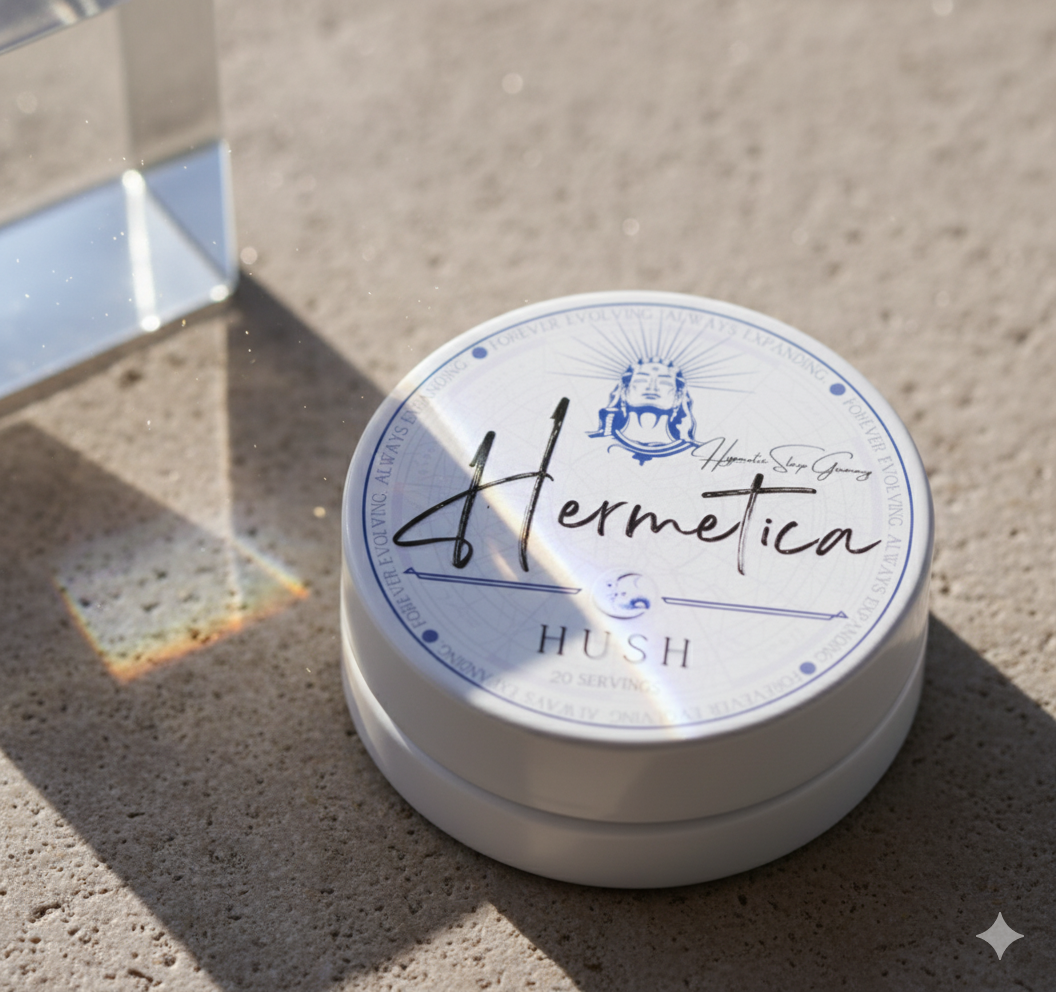 Hush sleep gummies melatonin GABA L-theanine herbal relaxation lifestyle wellness photo by Hermetica Superfoods