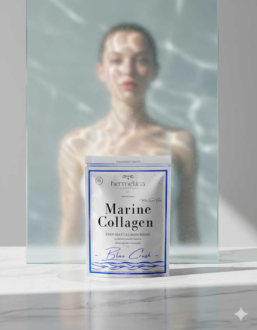 Blue Crush marine collagen gummies front packaging by Hermetica Superfoods