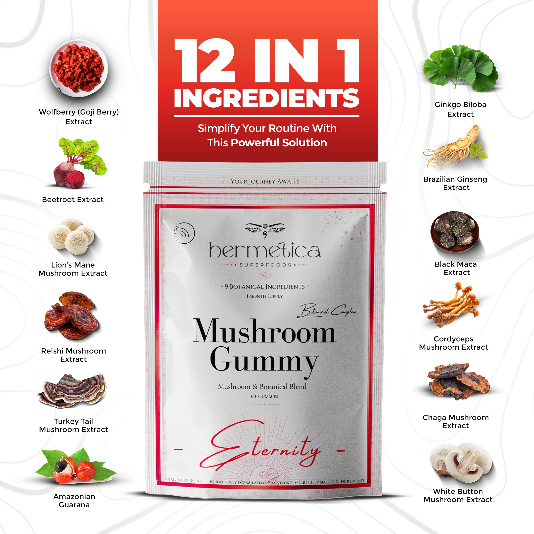 Eternity Mushroom Gummy – 12-in-1 Adaptogenic Mushroom & Botanical Blend