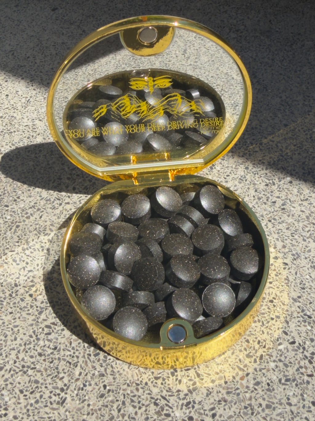 Meru Shilajit Tablets - Open Tin with Tablets