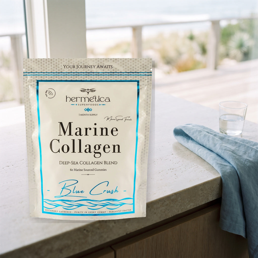 Blue Crush Marine Collagen Gummies beauty ritual — Hermetica Superfoods