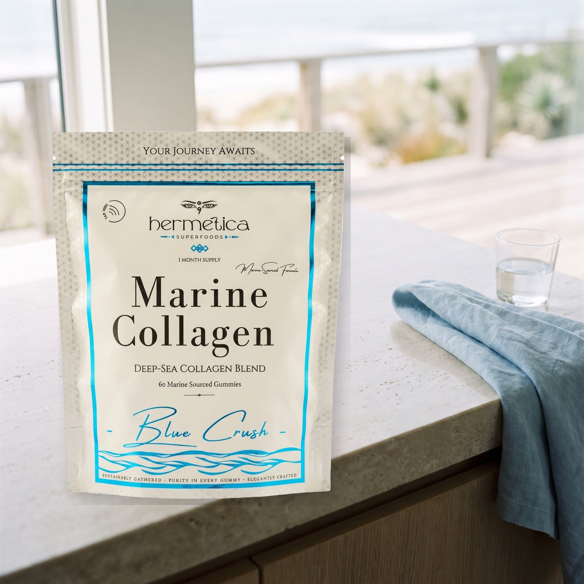 Blue Crush Marine Collagen Gummies beauty ritual — Hermetica Superfoods
