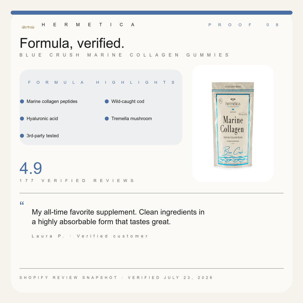 Blue Crush Marine Collagen Gummies: verified formula highlights and customer review — Hermetica Superfoods