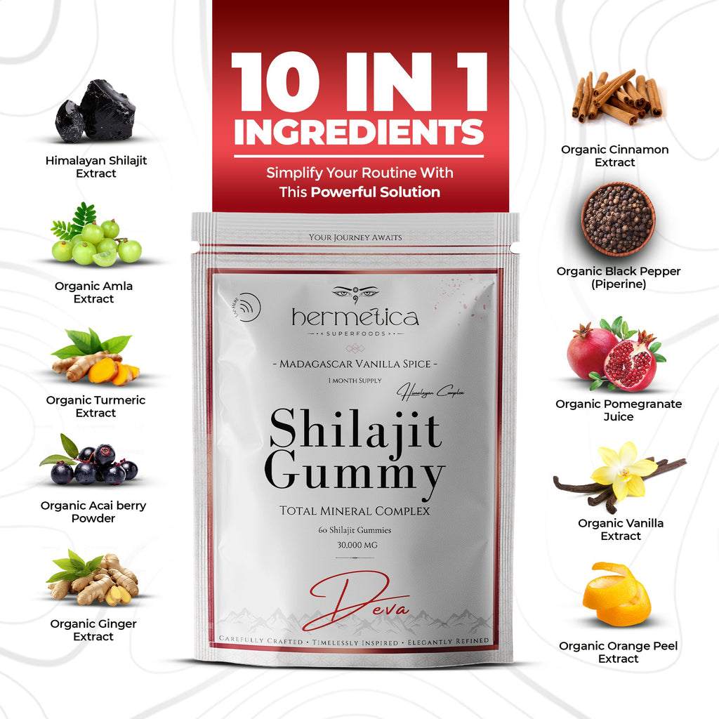 Deva Shilajit Gummies 10 in 1 ingredients