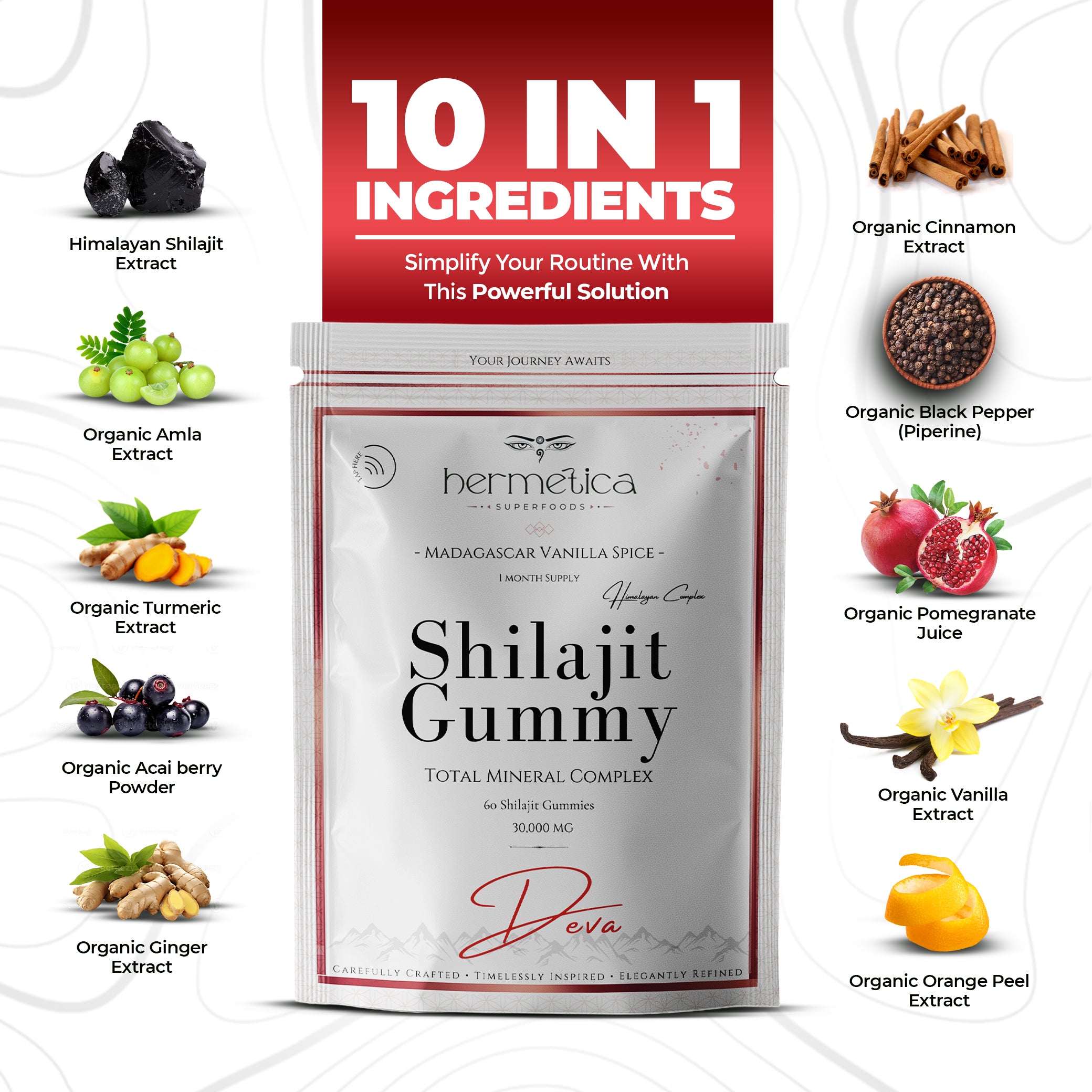 Deva Shilajit Gummies 10 in 1 ingredients