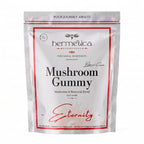 Hermetica Eternity Mushroom Gummies neutral silver pouch on a clean white background.