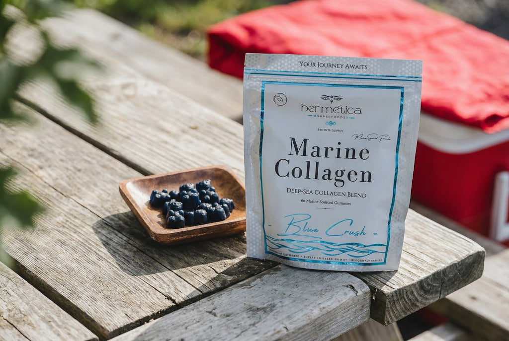 Blue Crush Marine Collagen Gummies lifestyle package photo