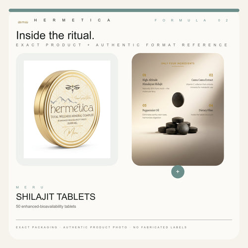 Meru Shilajit Tablets: product format and packaging reference — Hermetica Superfoods