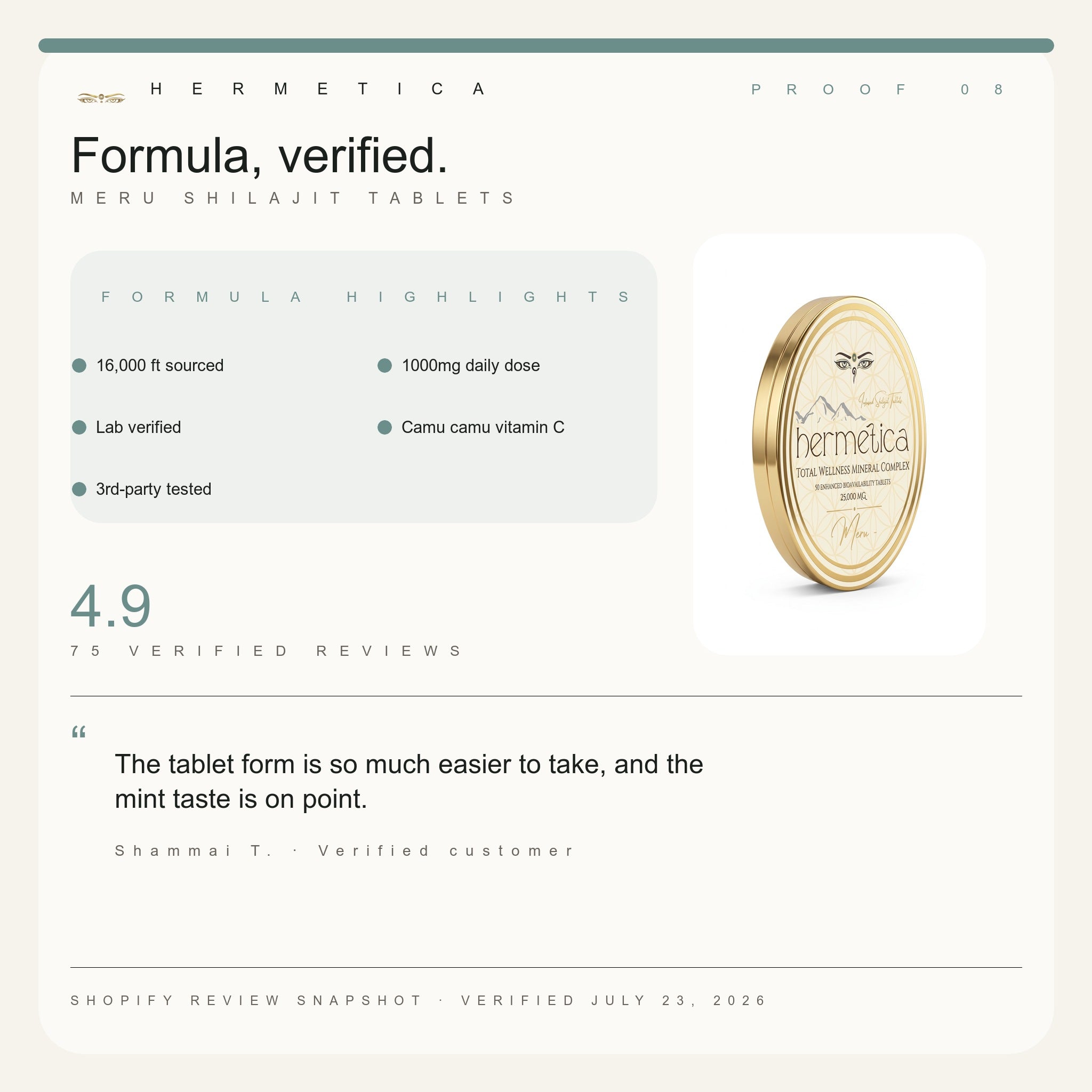Meru Shilajit Tablets: verified formula highlights and customer review — Hermetica Superfoods