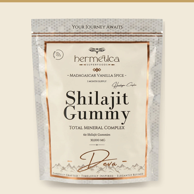 Clean package-detail panel showing the current Deva Shilajit Gummies pouch