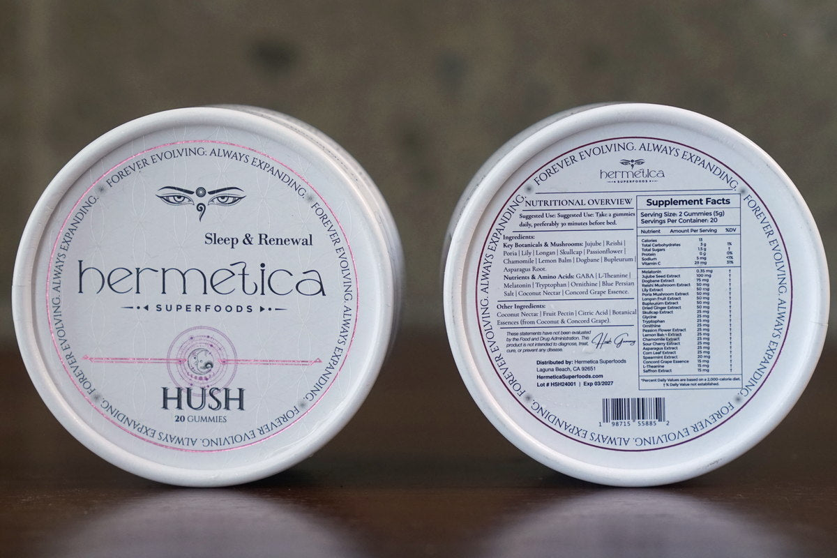 Hush Sleep Gummies tin on marble