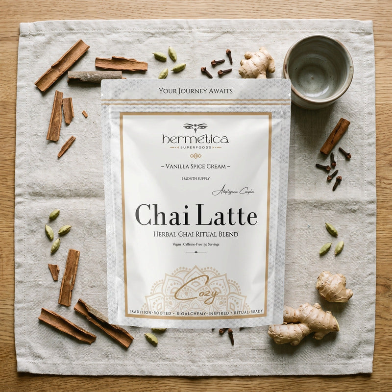 Cozy formula image showing the current herbal chai ritual blend