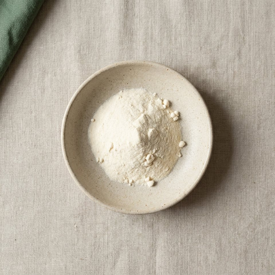 Collagen peptide powder in a small ceramic dish