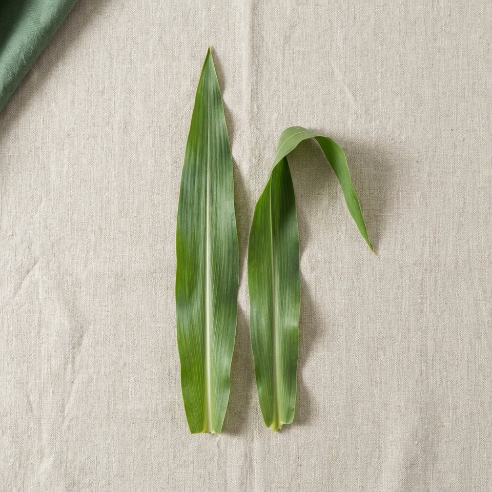 Two green corn leaves