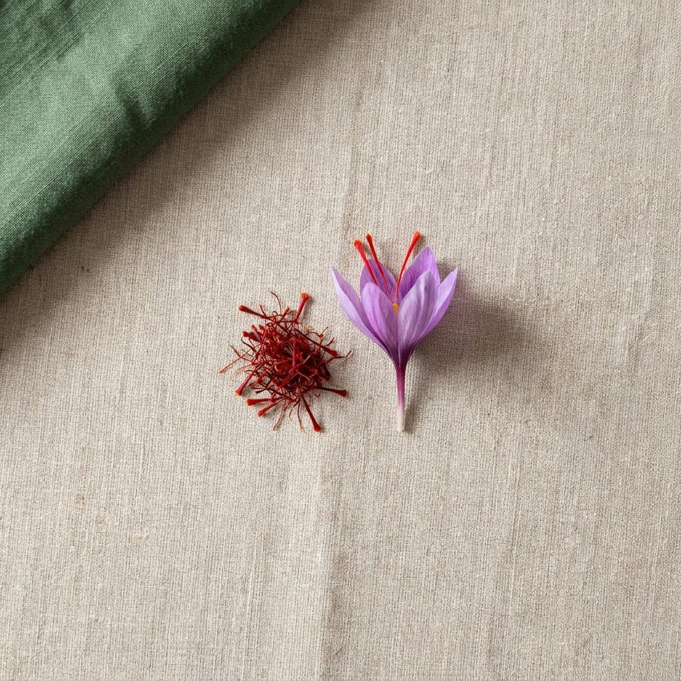 Saffron threads and a saffron crocus flower