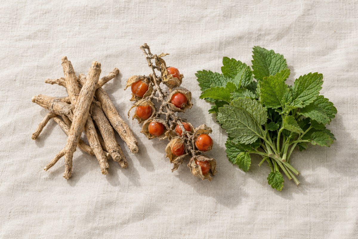 Moonlit ashwagandha field representing calm sleep and a balanced stress response