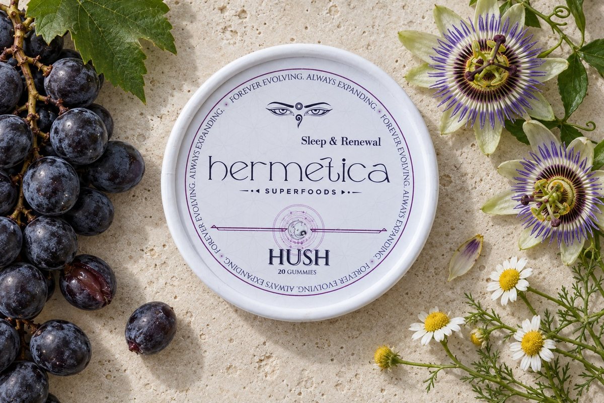 Hush Sleep Gummies tin on marble