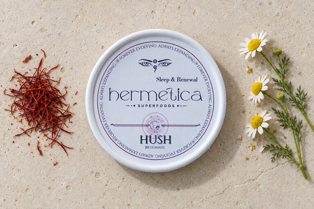 Open tin of Hush Sleep Gummies